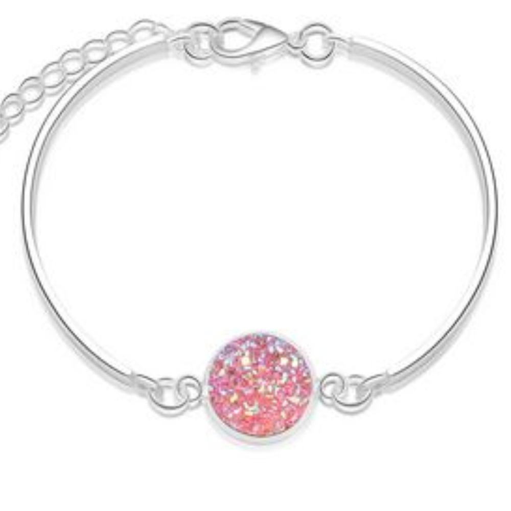 Pink & silver faux druzy bracelet